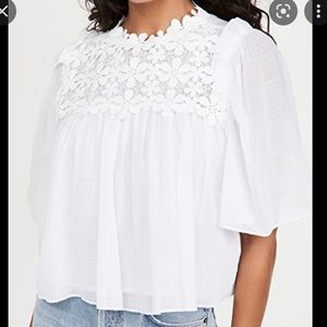 7 for all Mankind Appliqué Floral Ruffle Blouse
